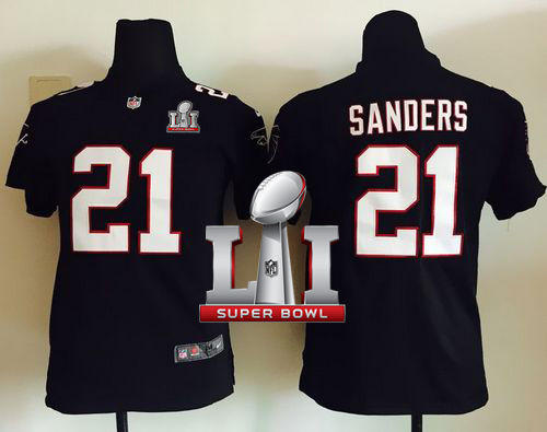 Nike Falcons #21 Deion Sanders Black Alternate Super Bowl LI 51 Youth Stitched NFL Elite Jersey - Click Image to Close